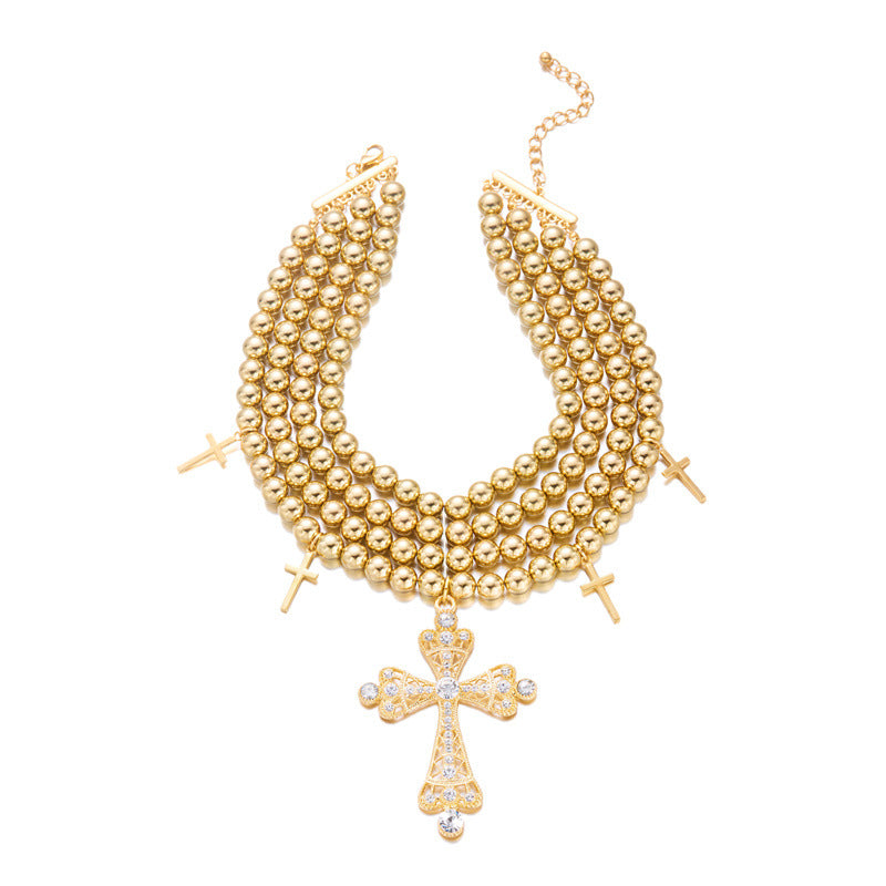 Women's Exquisite Luxury Pearl Cross Diamond Elegant Necklace