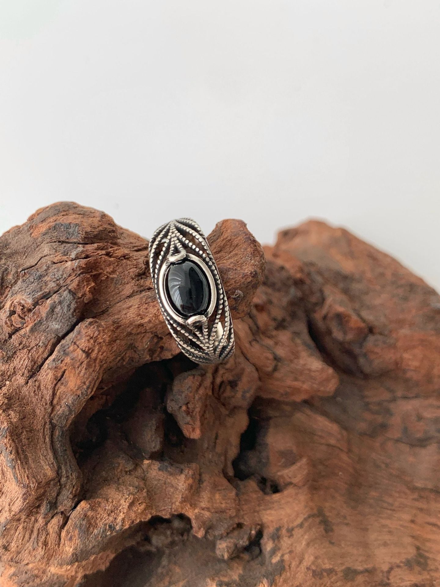 Fashion High Sense Lace Natural Stone Black Agate Female Rings