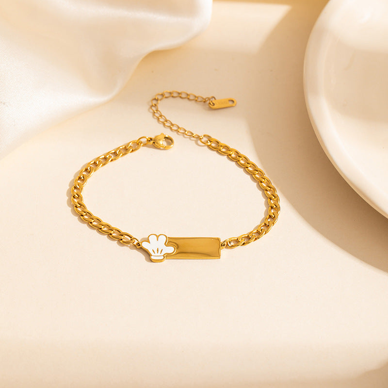 Stainless Steel Bow Square Plate Female Cartoon Mickey Titanium Drip Bracelets