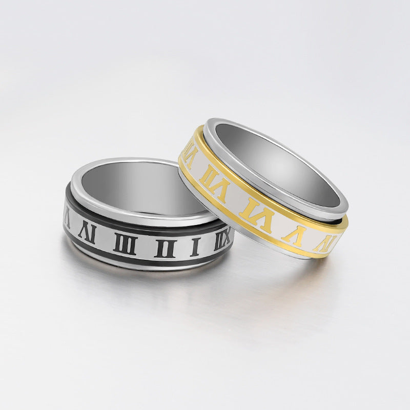 Rotatable Stainless Steel Corrosion Roman Numerals Rings