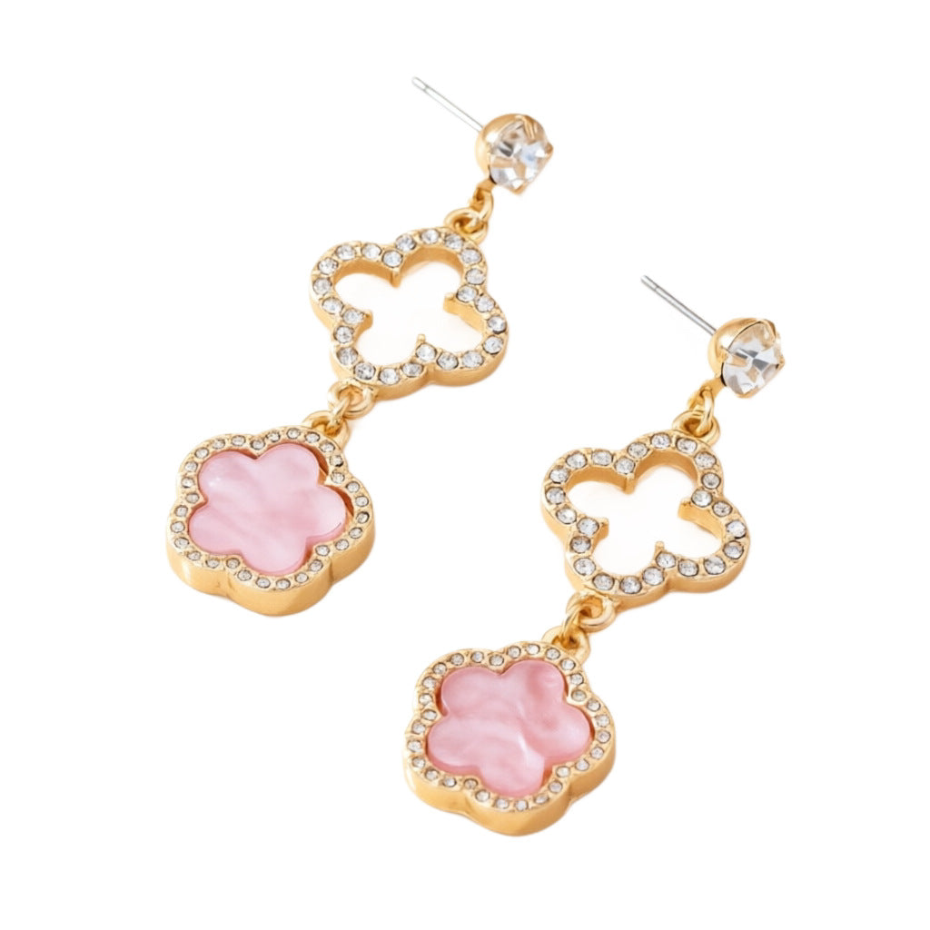 Literary Minimalist Design Classic Lucky Four-leaf Clover Parthenocissus Grass Diamond Earrings