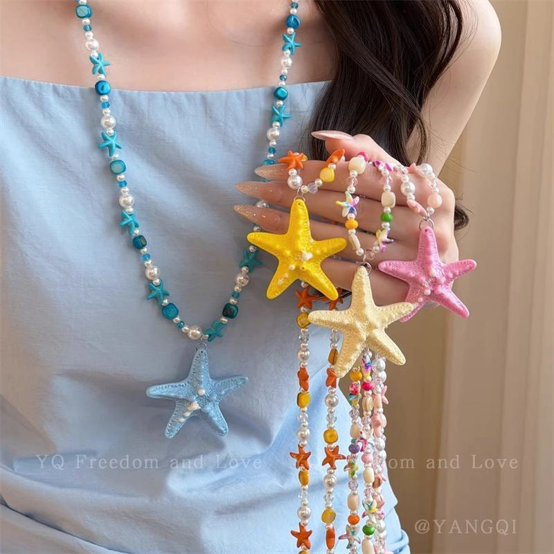 Women's Color Shell Starfish Beaded For Beach Vacation Niche Design Sweet Necklace