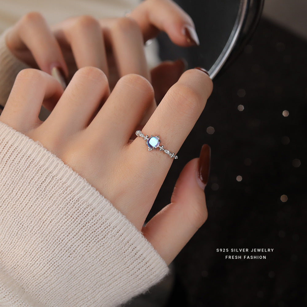 Moonstone Female Niche Fashion Open Adjustable Rings