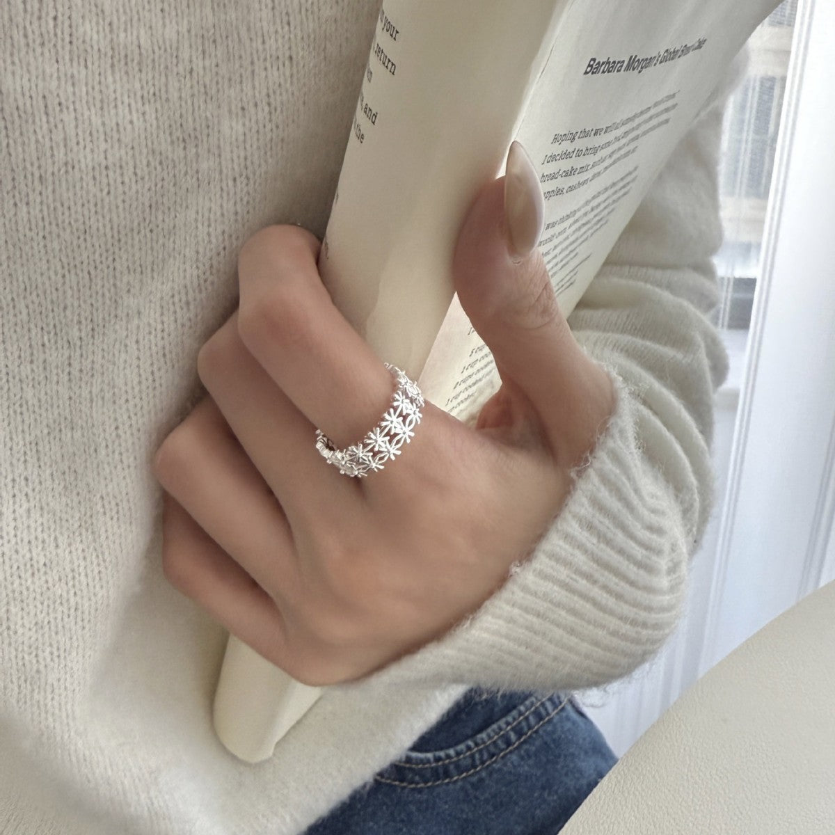 Snowflake Niche High-grade Index Finger Open Flower Ring