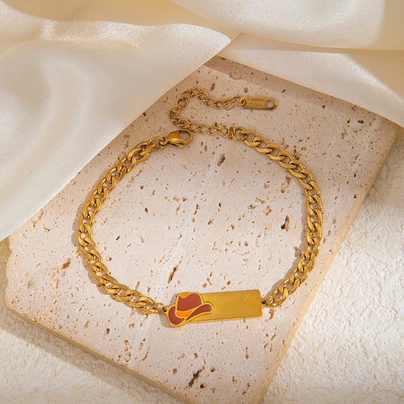 Stainless Steel Bow Square Plate Female Cartoon Mickey Titanium Drip Bracelets