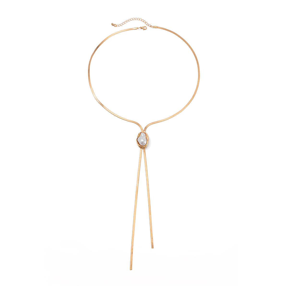 Clavicle Chain Style Inlaid Pearl Flat Necklaces