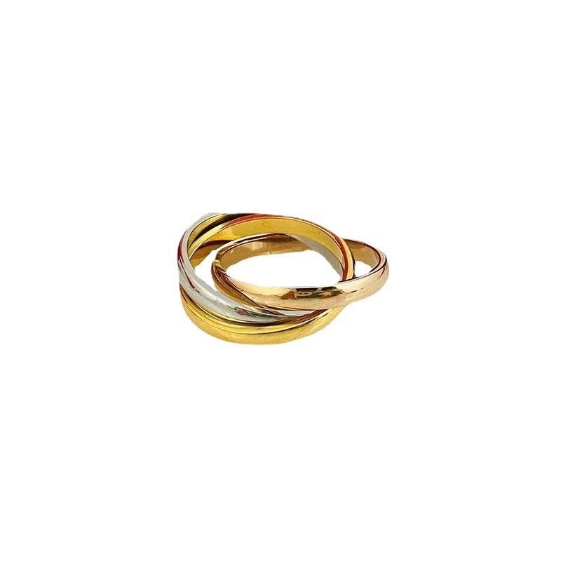 Khaki Three-ring Three-color Plated Couple Hand Rings