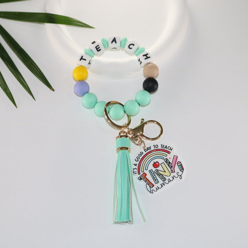 Creative Rainbow Silicone Acrylic Tassel Key Pendants