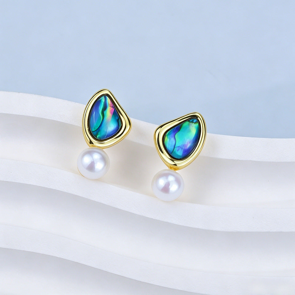 Abalone Natural Freshwater Pearl Ear Eardrops Sier Needle Stud Earrings