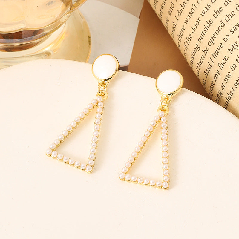 Simple Retro Sier Needle Pearl High Sense Ear Earrings