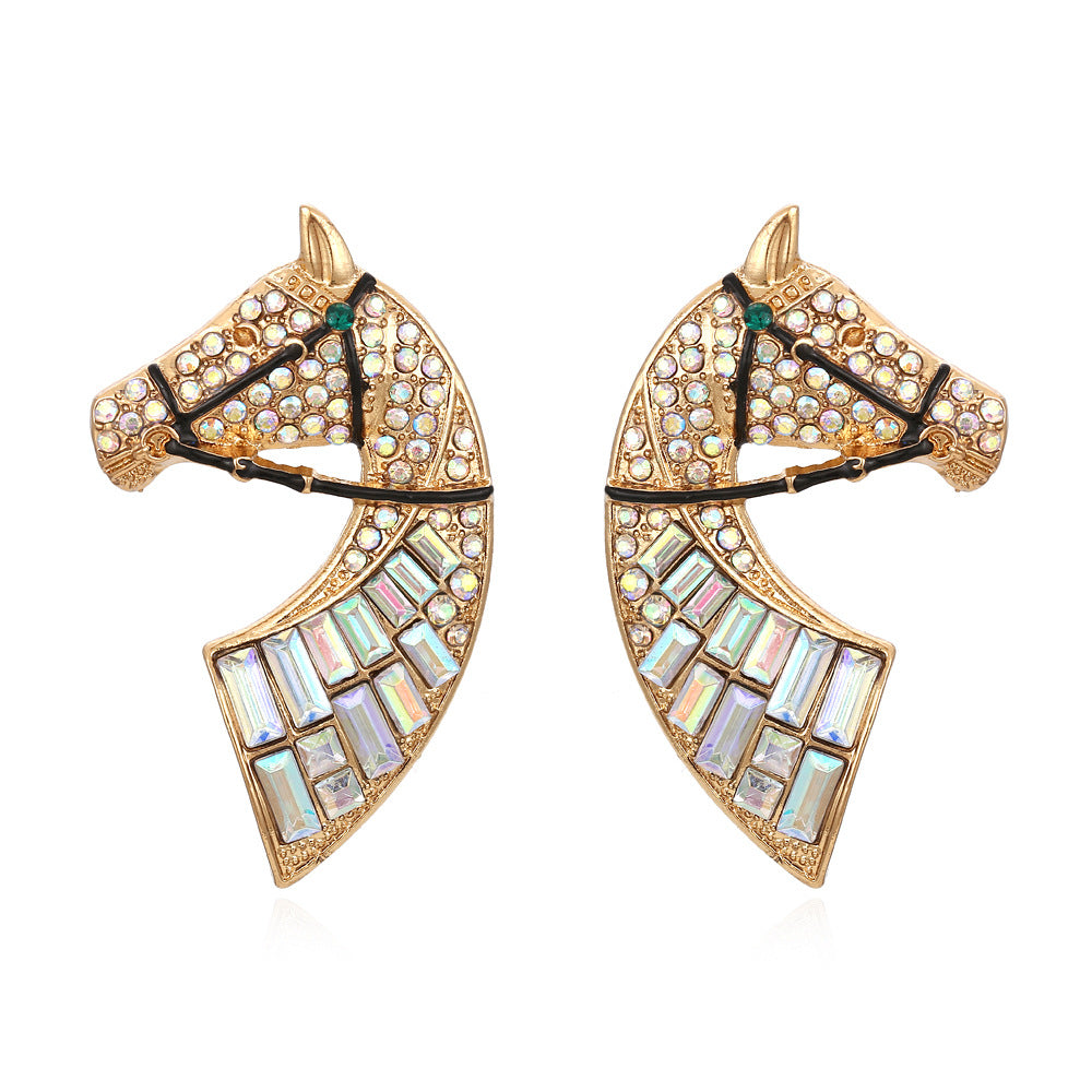 Diamond Graceful Personality Alloy Dripping Oil Colorful Crystals Earrings