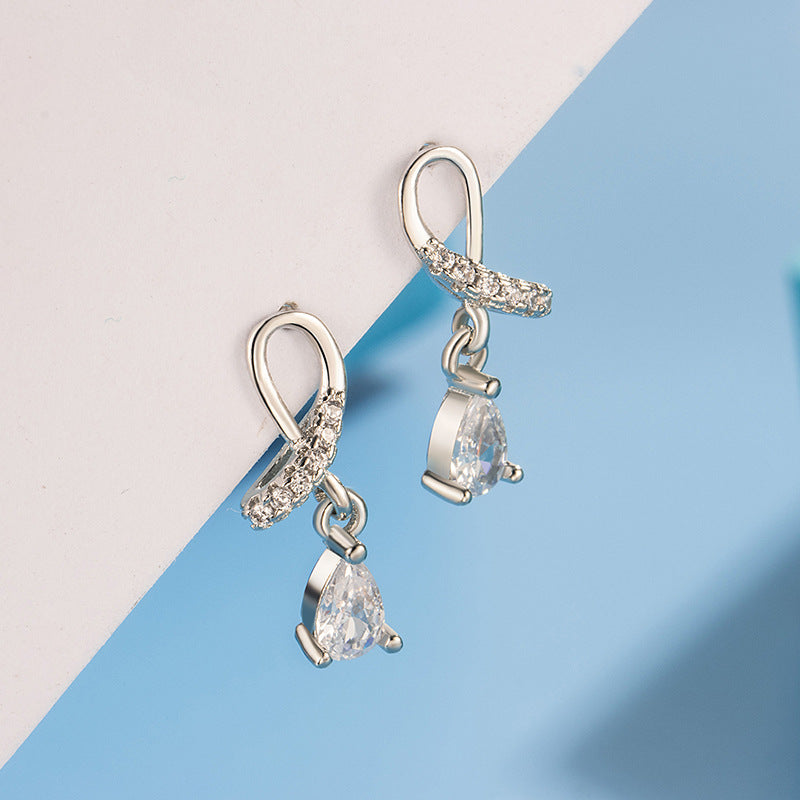 Zircon Cross Water Drop Ear Design Small Versatile Stud Earrings