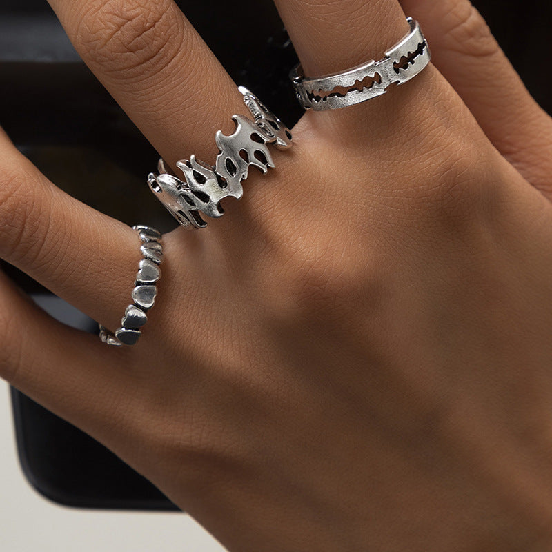 Retro Simple Niche Design Flame Heart Shaped Trendy Cool Open-end Rings