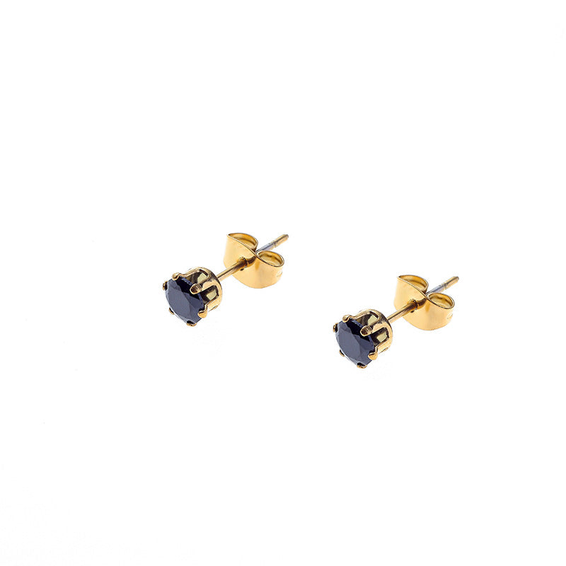 Stainless Steel Zircon Titanium Black Zirconium White Color Gold Plated Earrings