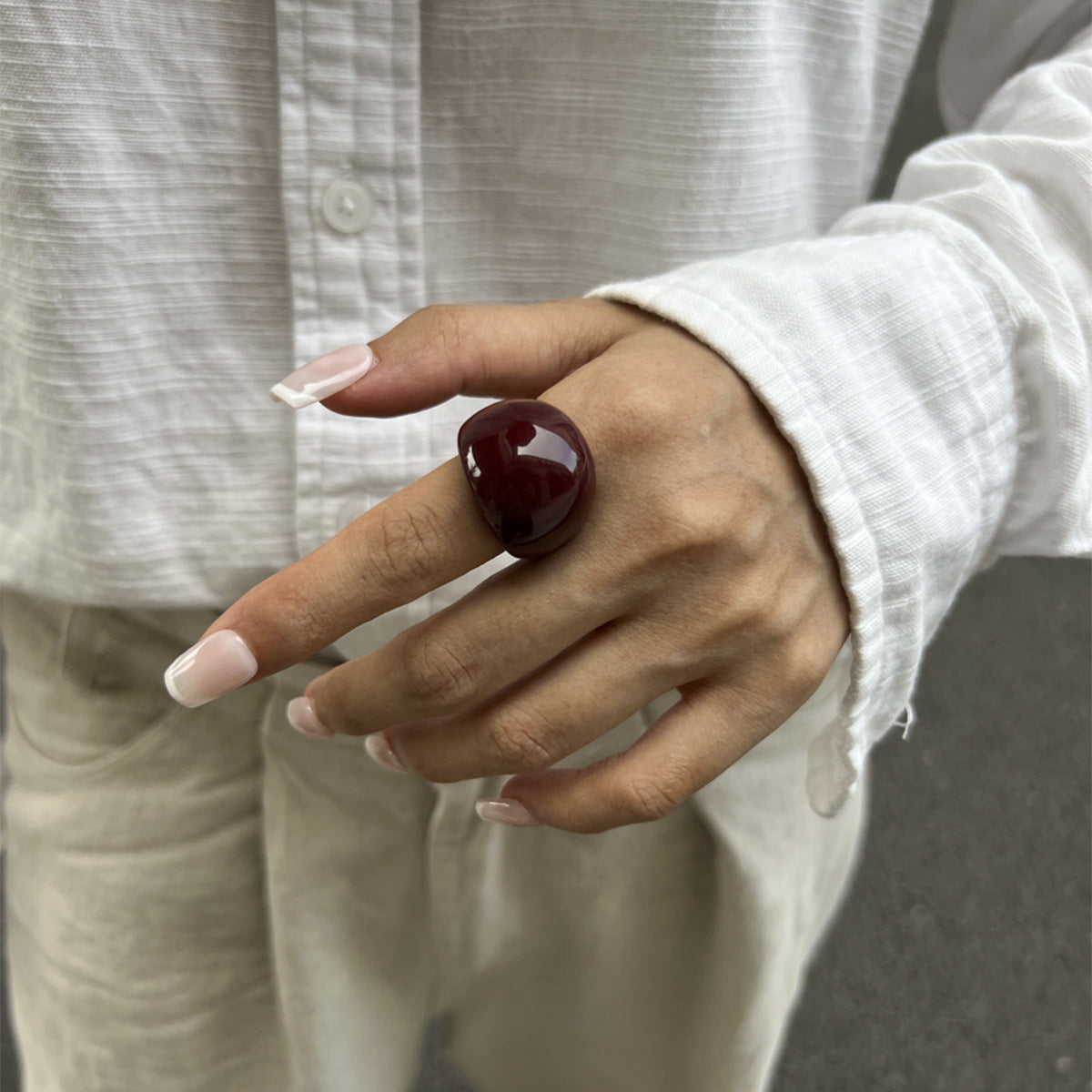 Transparent Color Resin Niche Retro Twin Rings