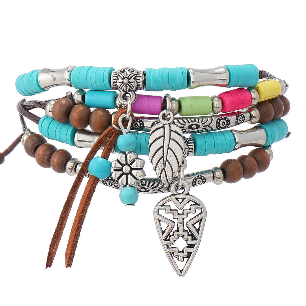 Style Bohemian Turquoise Cow Head Hat Tassel Handmade Bracelets