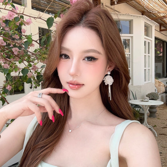 Miss Vivian Pearl Shell Tassel French Style Vacation Earrings