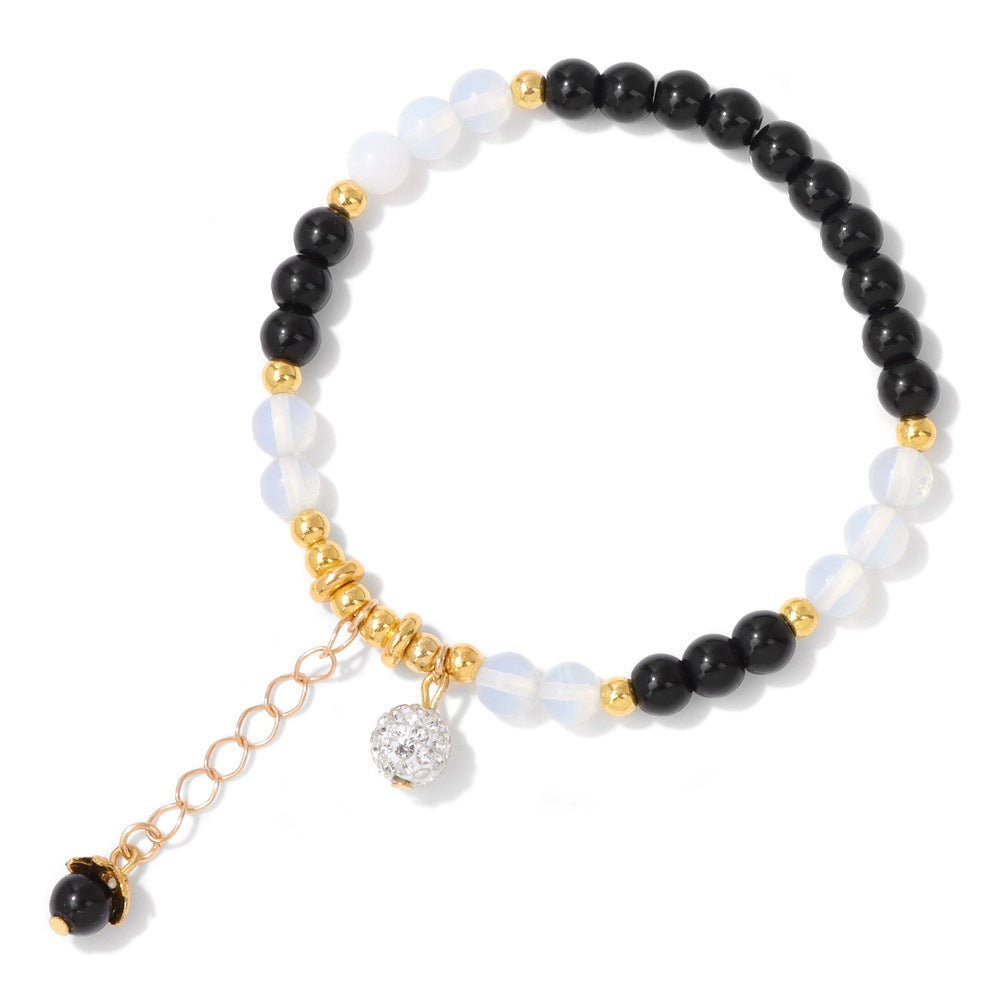 Stone Bead Bright Black Beads Valentine's Day Bracelets