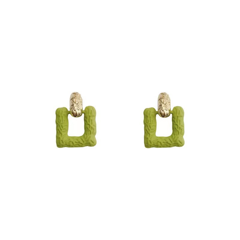 Summer Fresh Green Square Trendy Niche Temperament Stud Earrings
