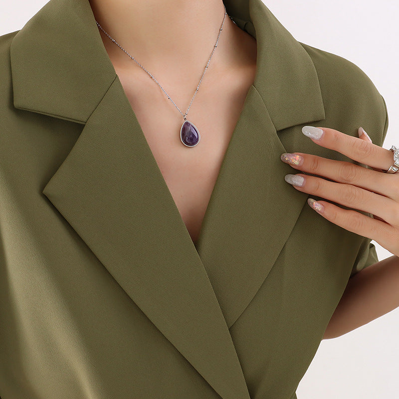 Water Drop Shape Natural Raw Gemstone Oval Clavicle Chain Summer Necklaces