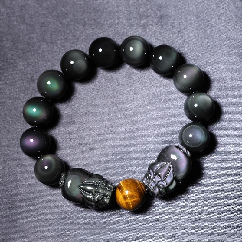 Women's & Men's Natural Gold Obsidian Double Buddha Beads Bracelets