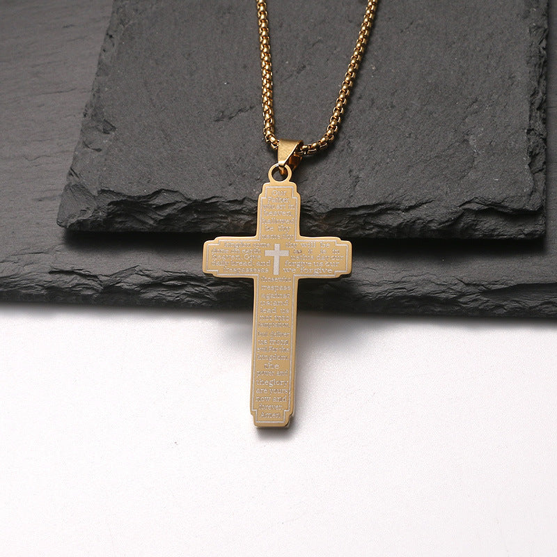 Korean Style Male Female Personality Three-dimensional Cross Trendy Grace Stainless Necklace