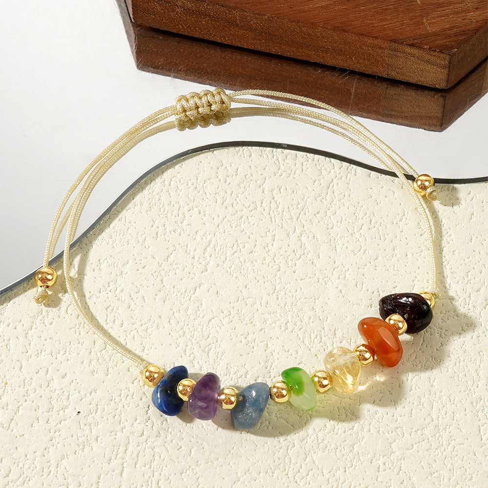 Irregular Natural Stone Colorful Hand-woven Adjustable Bracelets