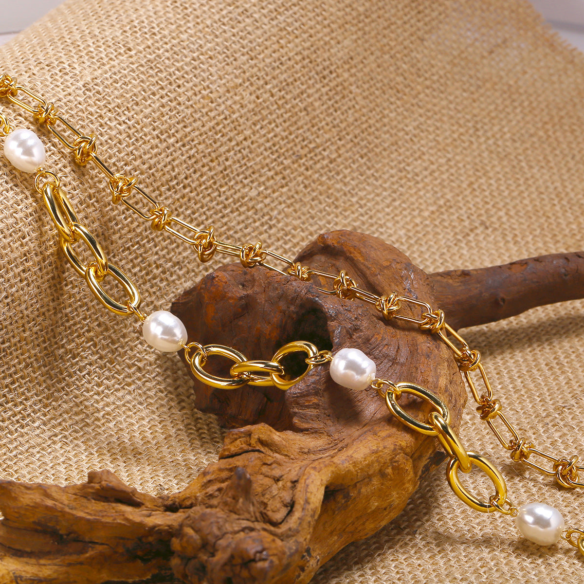 Trendy Bright Bead Stainless Steel Fashionable Gold-plated Necklace