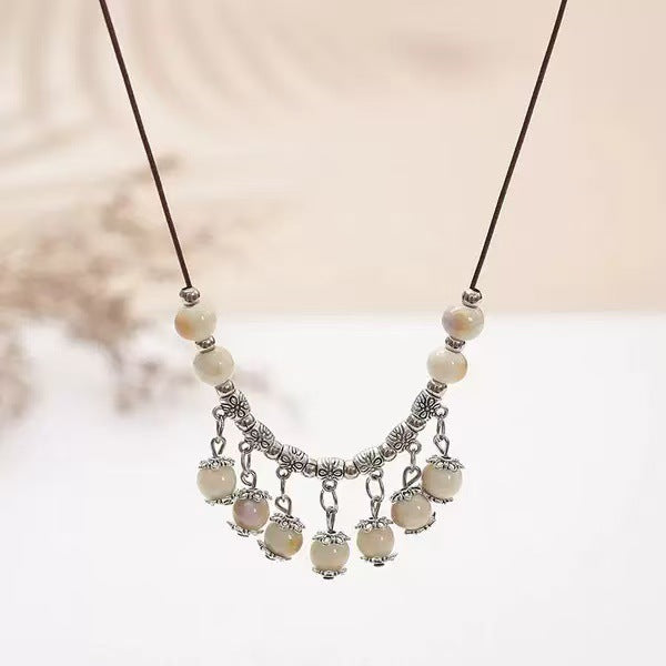 Women's Chinese Style Beaded Ceramic Clavicle Chain Necklaces