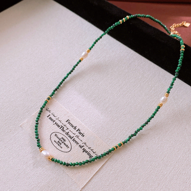 Chinese Style Malachite Freshwater Pearl Exquisite Ethnic Beaded Necklaces