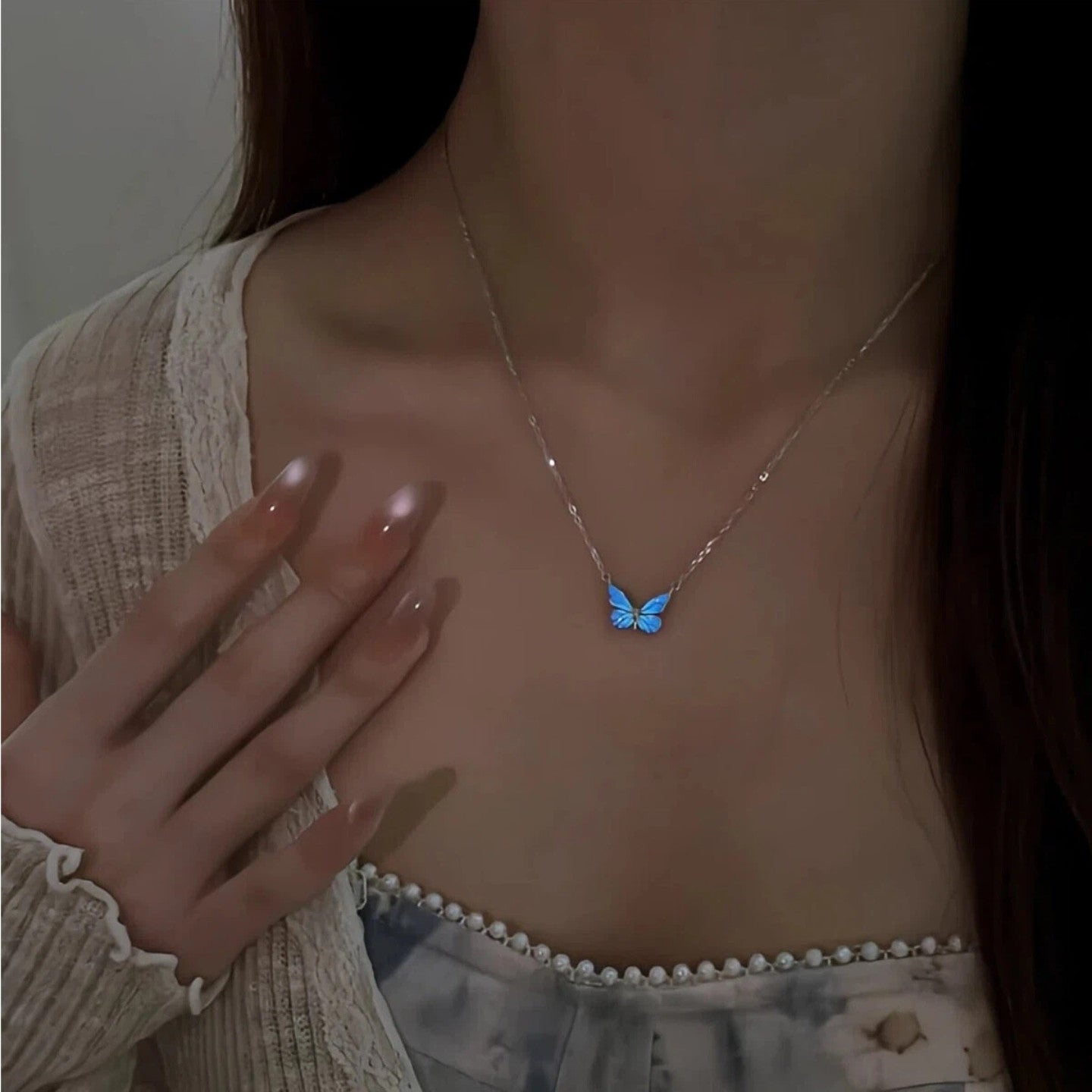 Women's Delicate Heart Light Luxury Graceful Fashionable Butterfly Clavicle Necklace