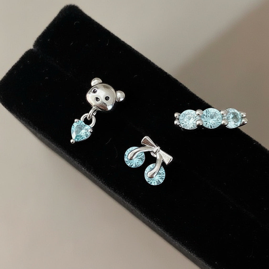 Flash Zircon Planet Surrounding Love Ear Bone Titanium Steel Stud Earrings