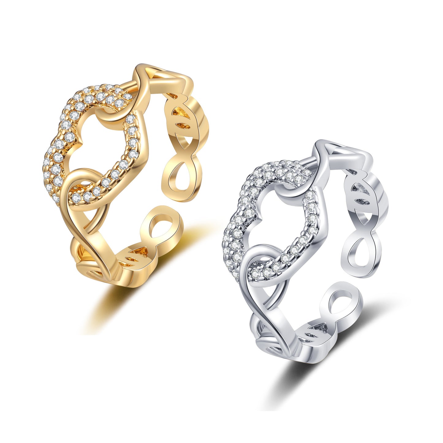 Hollow Heart Shape With Diamond Female Fashion Temperamental Minority Heart-shaped Ring