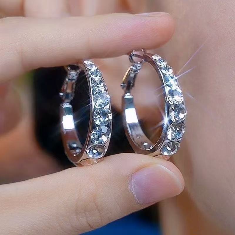 Flash Rhinestone Hoop Design Retro Fashion High Class Elegant Ear Earrings