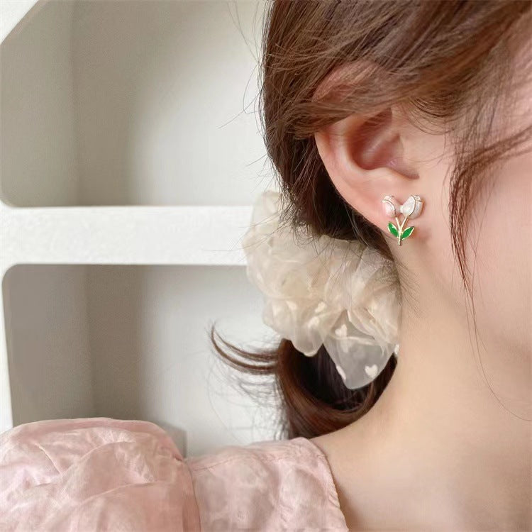 Fashion Pink Tulip Small Fresh Flower Earrings