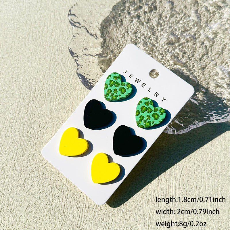 Women's Valentine's Day Denim Love Paint Printing Clay Quality Earrings