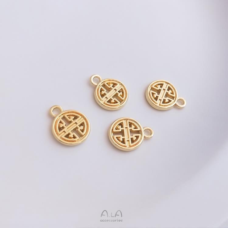 Real Gold Auspicious Peace Lucky Fortune Word Round Pendants