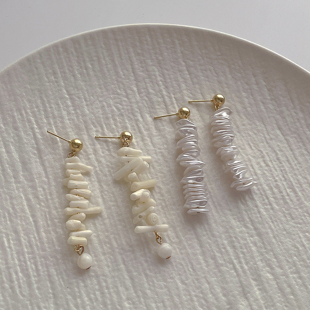 Pearl Tassel Female Sier Needle Personality Earrings