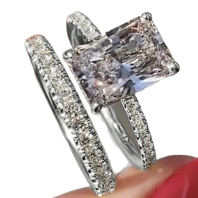 Fashion High-grade Two-piece Diamond Simple Elegant Sier Luxury Rings
