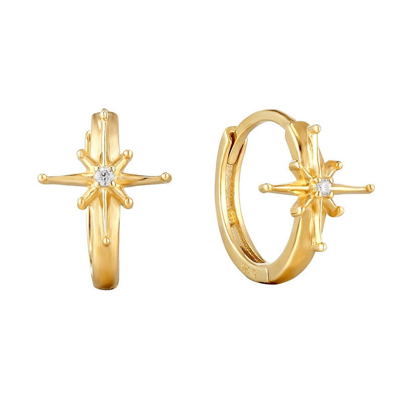 Sier Needle Light Luxury Geometric Inlaid Zircon Ear Simple Fashion Earrings