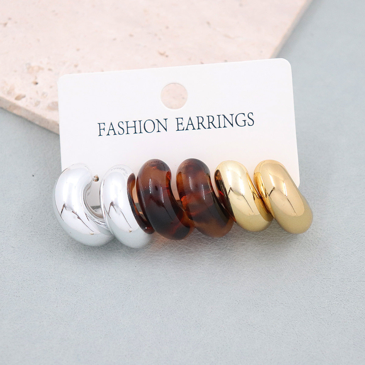 Women's Color Resin Leopard Print Pairs Retro Fashion Earrings