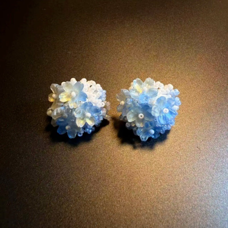 Vintage Pink Geometric Sweet Flowers Ear Stud Earrings