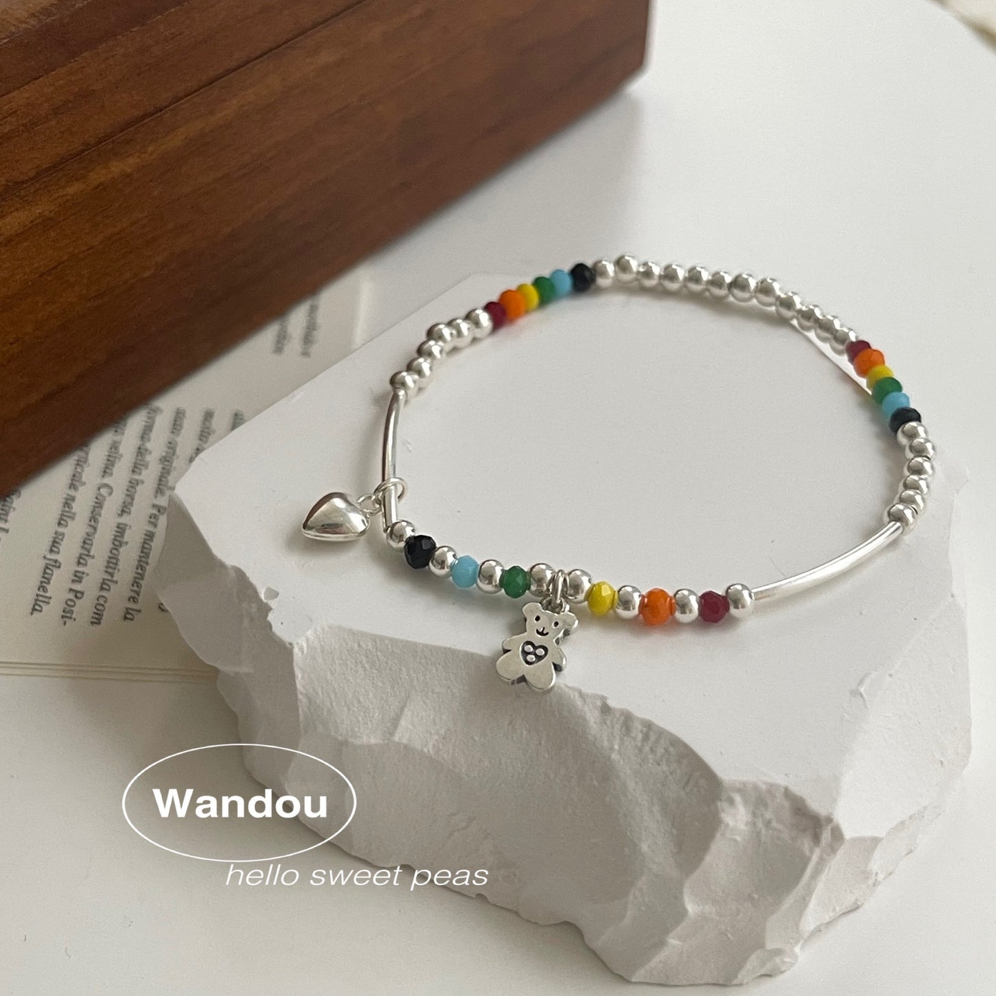 Sier-plated Handmade Rainbow Female Summer Girlfriends White Bracelet