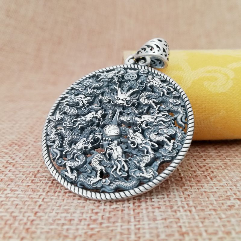 Men's Nine Dragons Playing With Pearl Thai Sier Pendants