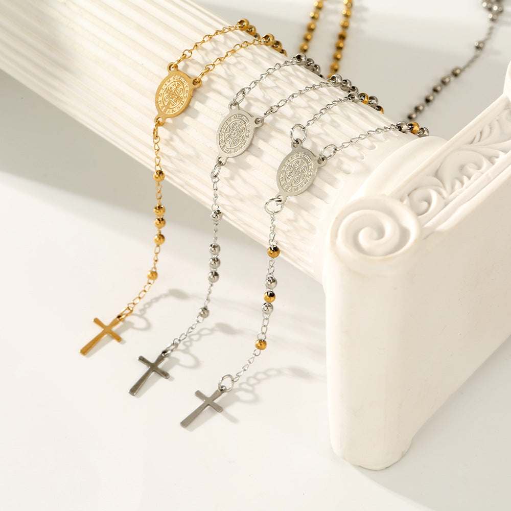 Beads Three-color Cross Virgin Lady Fashion Necklace