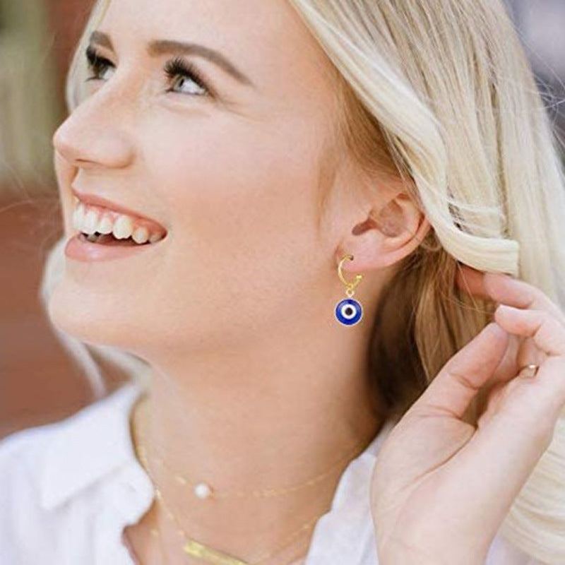 Alloy Base Blue Devil Eyes Turkish Earrings