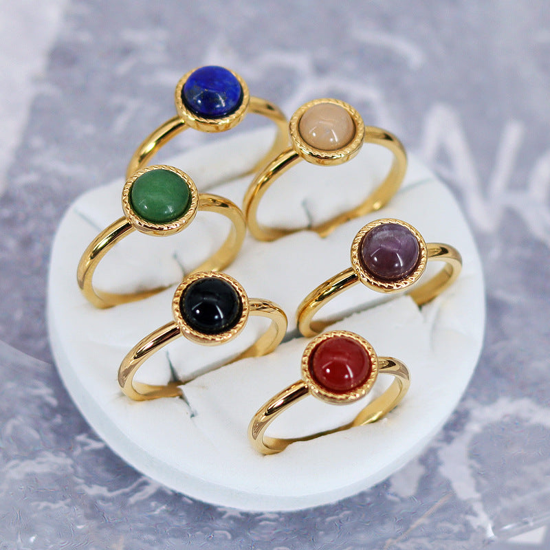 Women's Steel With Colorful Natural Stone Red Agate Ring