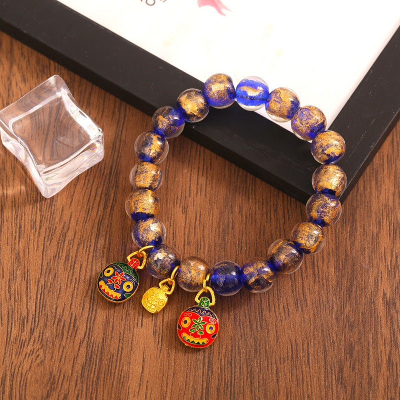 Gray Colored Glaze Gold Foil Swallowing Beast Ethnic Style Bracelets