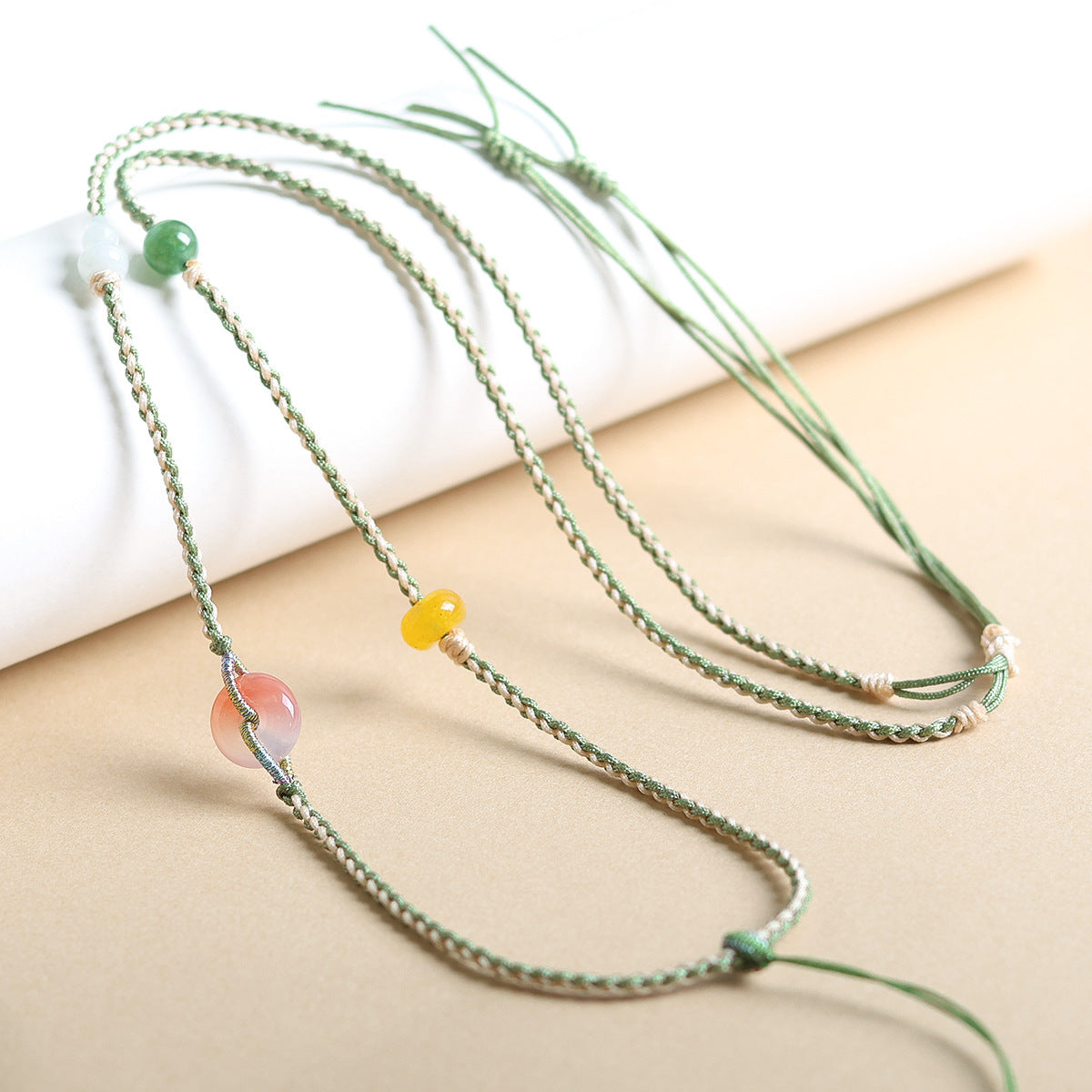 Tibetan Handmade Braided Rope Beeswax Jade Necklaces