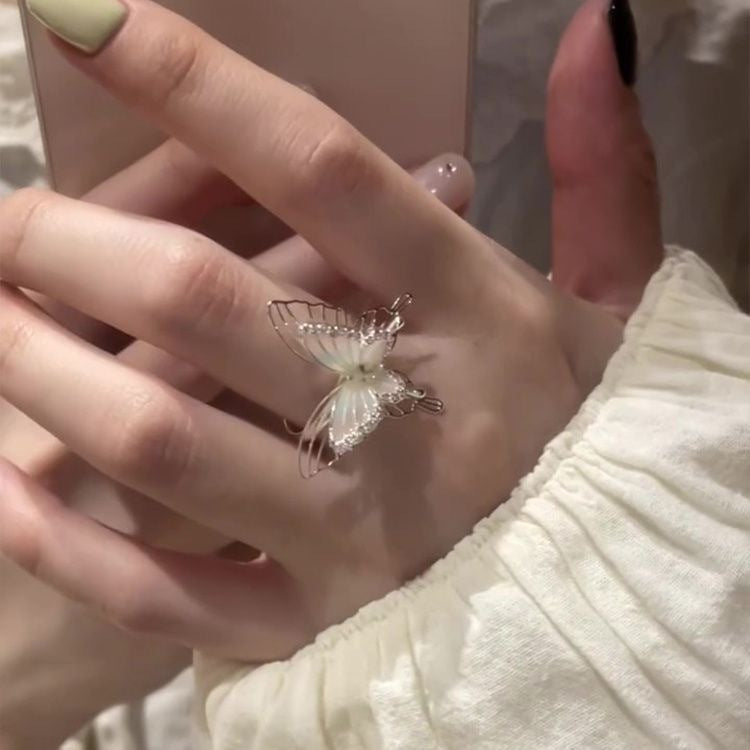 Heart Pink Gradient Hollow Butterfly Summer Beautiful Good-looking Rings